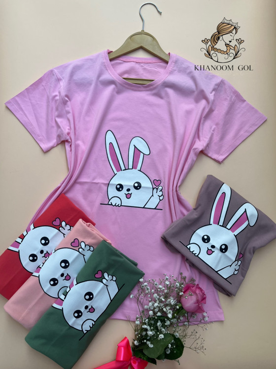 تیشرت خرگوشی دخترانه نخ پنبه سوپر، سبک و خنک خانوم گل
